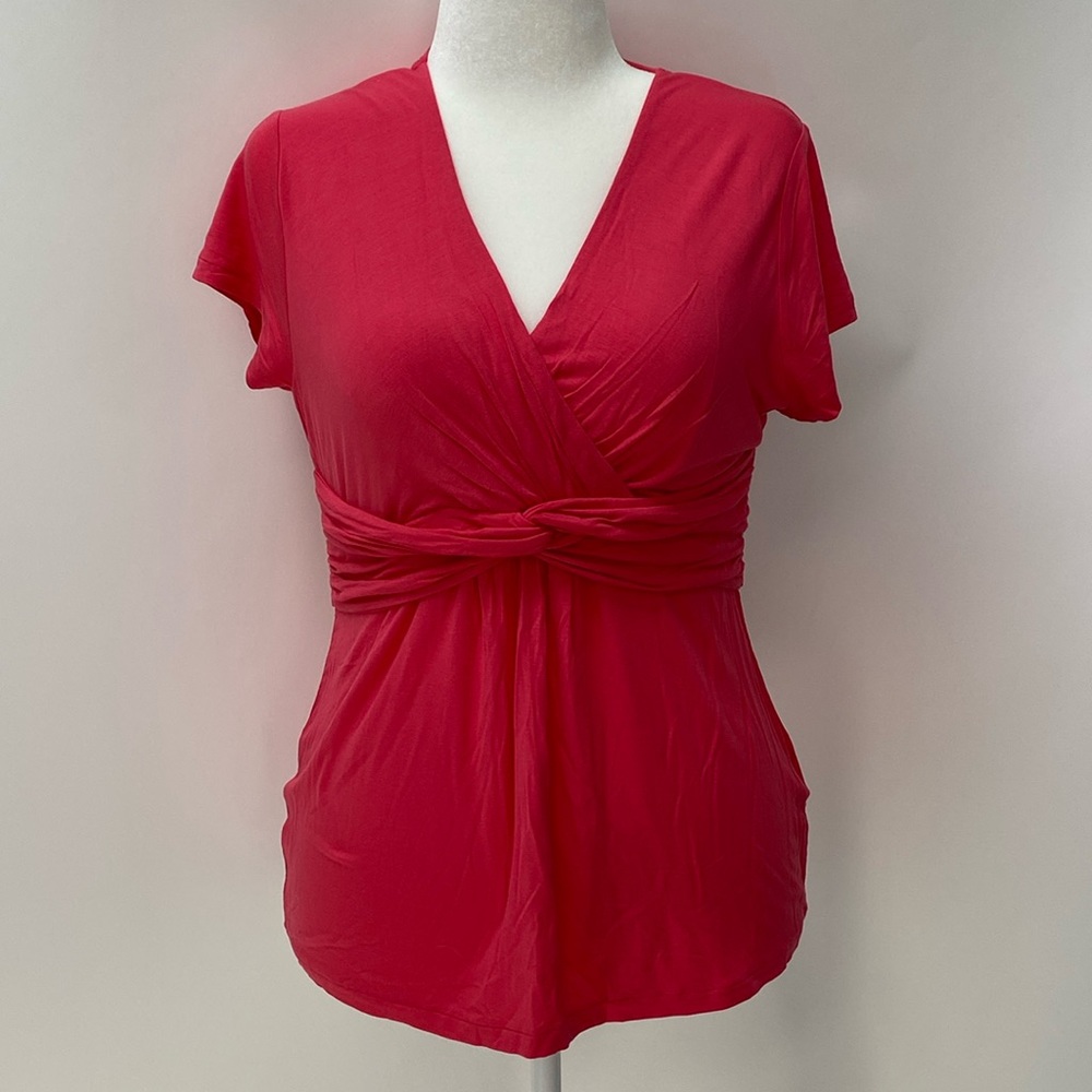 Boden Twist-Waist V-Neck Top in Bright Red
